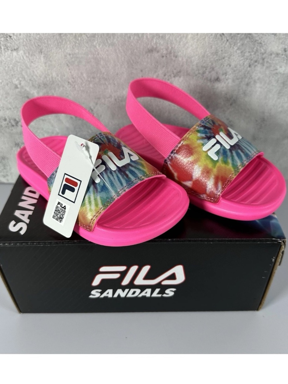FILA Beyond Evo Tie-Dye Slide Sandals INFANTS SIZE 9 Hot Pink Girls Summer NEW